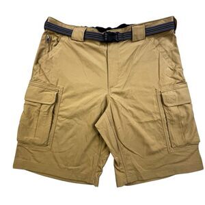 Duluth Trading Cargo Shorts Men XL Khaki Belted Scotchgard Nylon Outdoors NEW